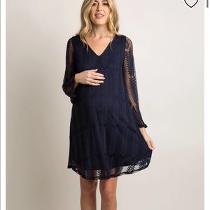 Pinkblush navy mesh overlay maternity dress